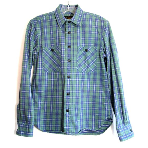 Ralph Lauren Double RL Blue Green Plaid Long Sleeve Button Down Shirt Size 2 EUC - Picture 1 of 5